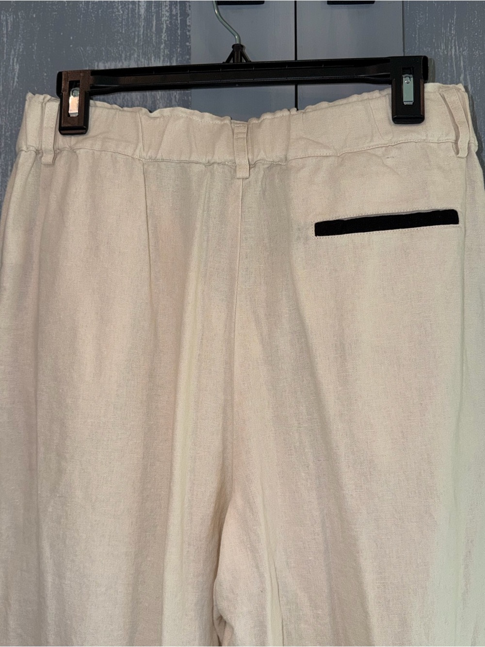 Tahari Cream Linen Blend Wide Leg Pants Size M Black Trim - Picture 7 of 8